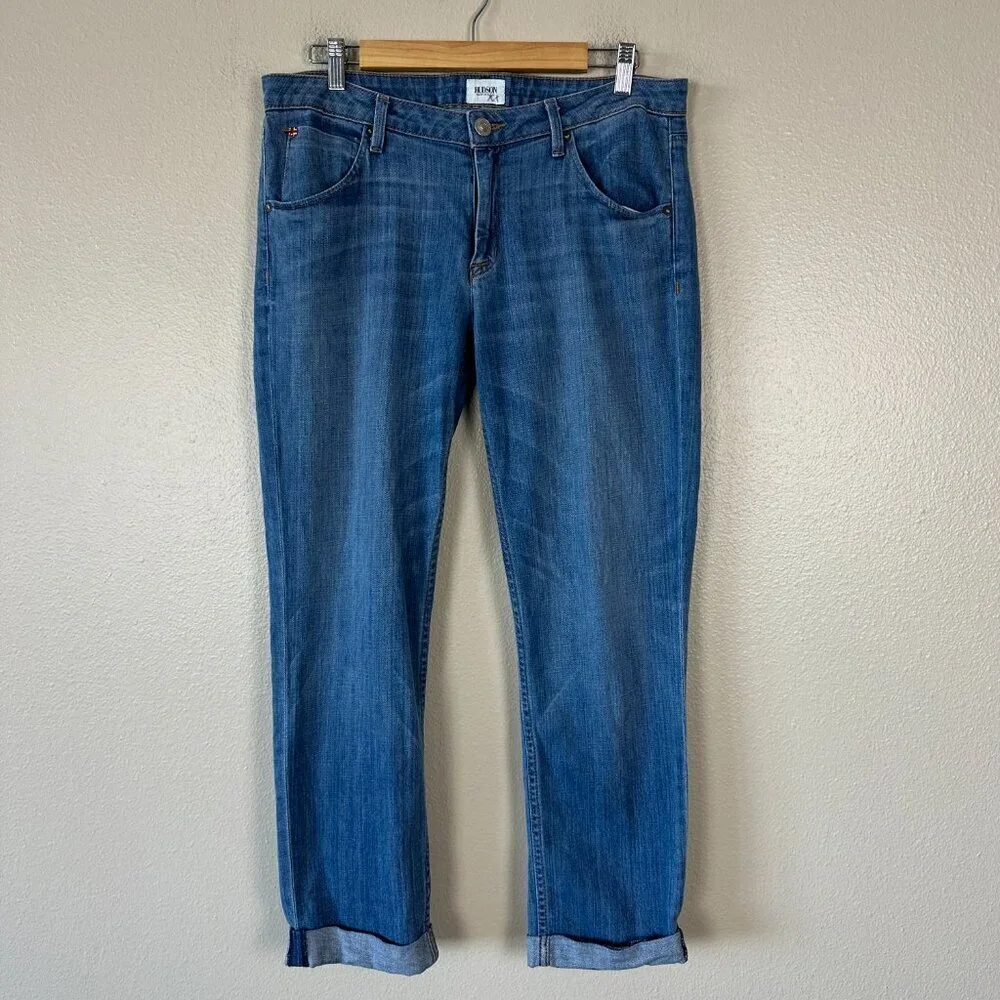 Hudson Womens Size 31 Jeans Medium Wash Cuffed Cropped Denim Straight Leg Blue